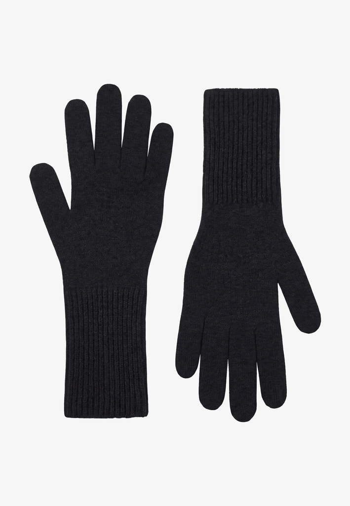 Kenai Gloves in black cashmere knit, shown from the back and palm side