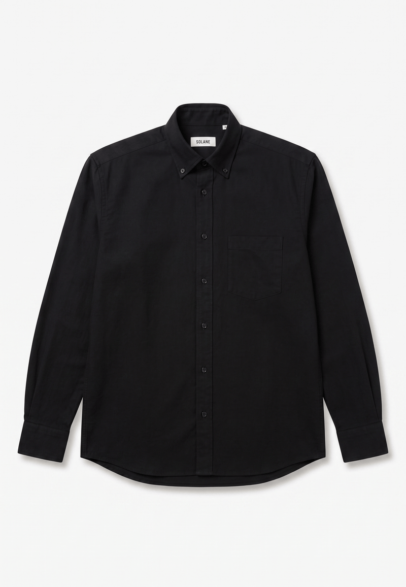 Alvo Shirt in black cotton oxford, long-sleeve button-down with chest pocket