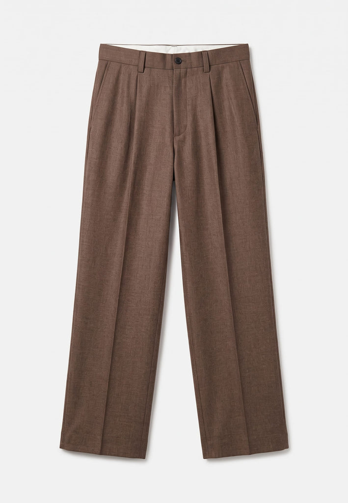 John Trousers in brown wool flannel, tailored straight-leg trousers