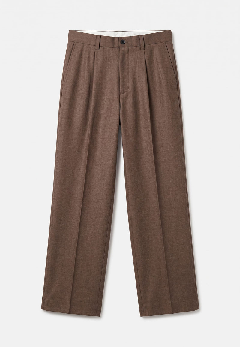 John Trousers in brown wool flannel, tailored straight-leg trousers