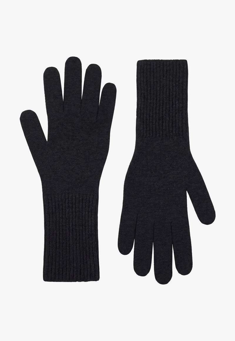Kenai Gloves in black cashmere knit, shown from the back and palm side