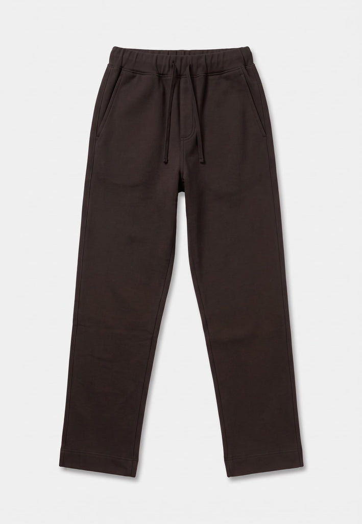 Khai Trousers in dark brown cotton jersey, relaxed straight-leg drawstring trousers