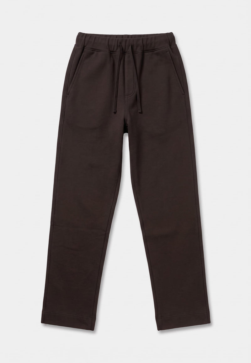 Khai Trousers in dark brown cotton jersey, relaxed straight-leg drawstring trousers